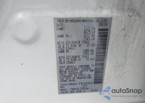 2015 Nissan Rogue Sl из США, поврежденный, VIN 5N1AT2MV6FC763205